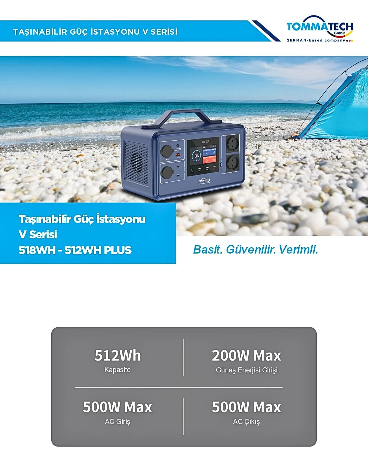 TommaTech 512W Taşınabilir Güç Kaynağı Power Station V Serisi - Görsel 3